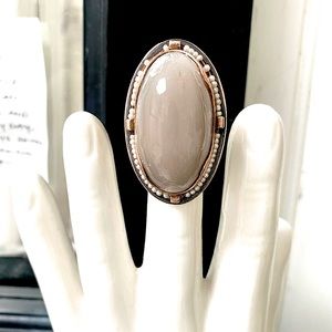 Designer Diana Garreau Large Moonstone and Seed Pearls ring